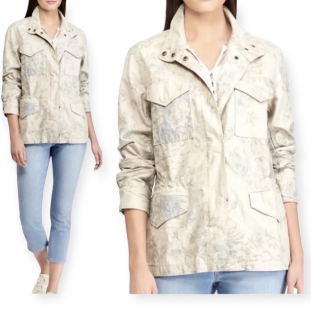 Chaps Dusty Floral Long Twill Utility Denim Jacket Coat 100% Cotton Size M